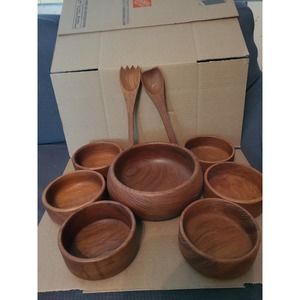 Vintage Mid Century fine Teak Wood Serving and Salad Bowls 9 pc. Set